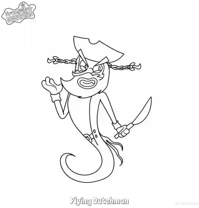 挥手的飞翔荷兰人 海绵宝宝涂色页 – 免费可打印简笔画涂色画