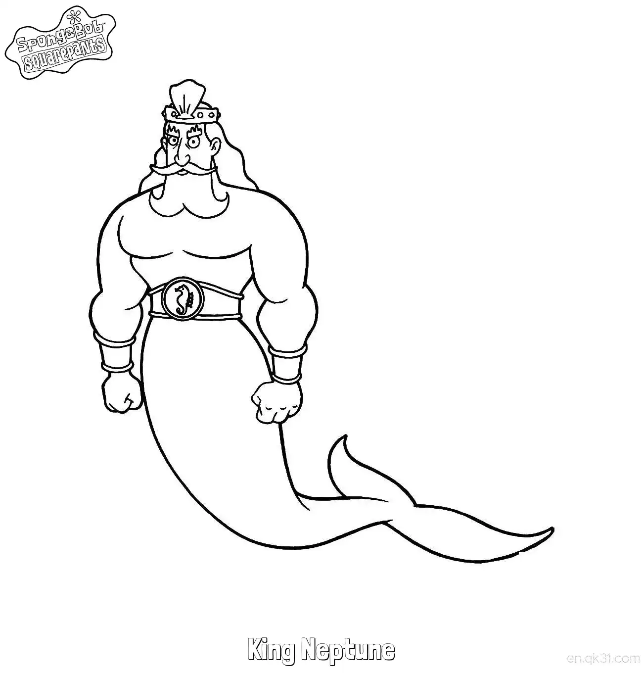 免费 握拳的海王尼普顿 海绵宝宝涂色页 简笔画涂色页