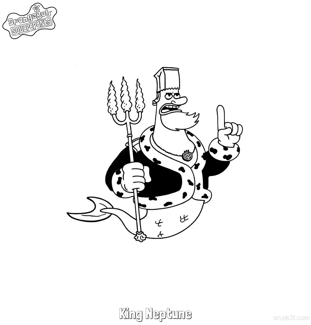 免费 指向前方的海王尼普顿 海绵宝宝涂色页 简笔画涂色页