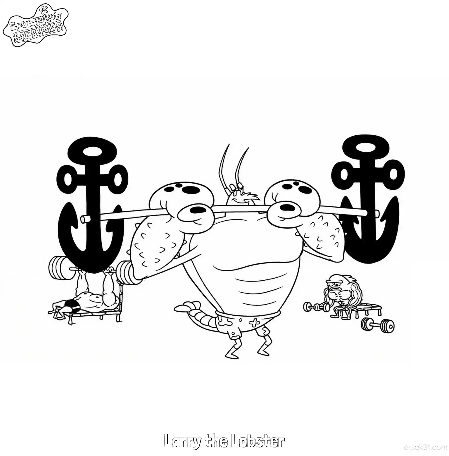 免费 举锚形杠铃的拉里龙虾 海绵宝宝涂色页 简笔画涂色页