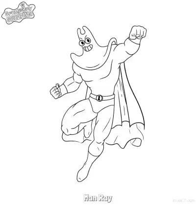 飞行姿态的射线恶魔 海绵宝宝涂色页 – 免费可打印简笔画涂色画