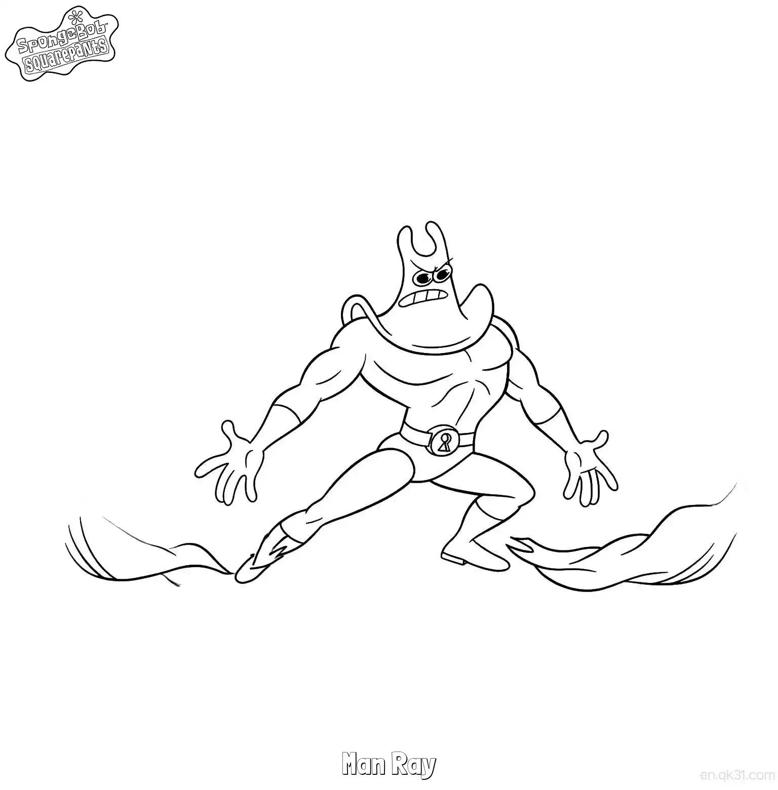 免费 战斗姿势的射线恶魔 海绵宝宝涂色页 简笔画涂色页