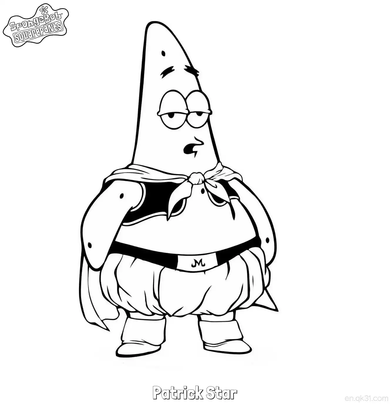 免费 穿着魔人布欧服饰的派大星 海绵宝宝涂色页 简笔画涂色页