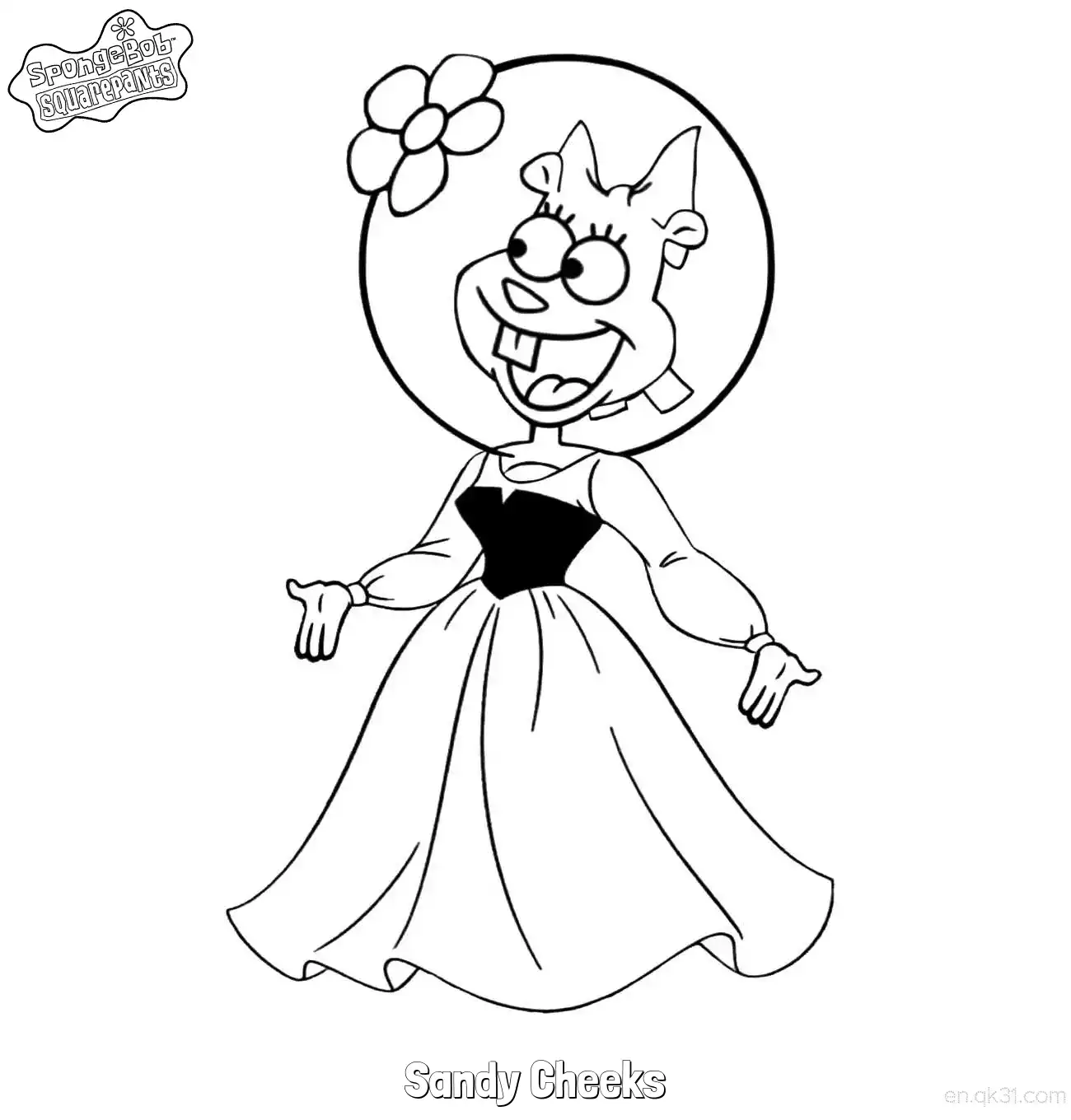 免费 穿公主礼服的珊迪 海绵宝宝涂色页 简笔画涂色页