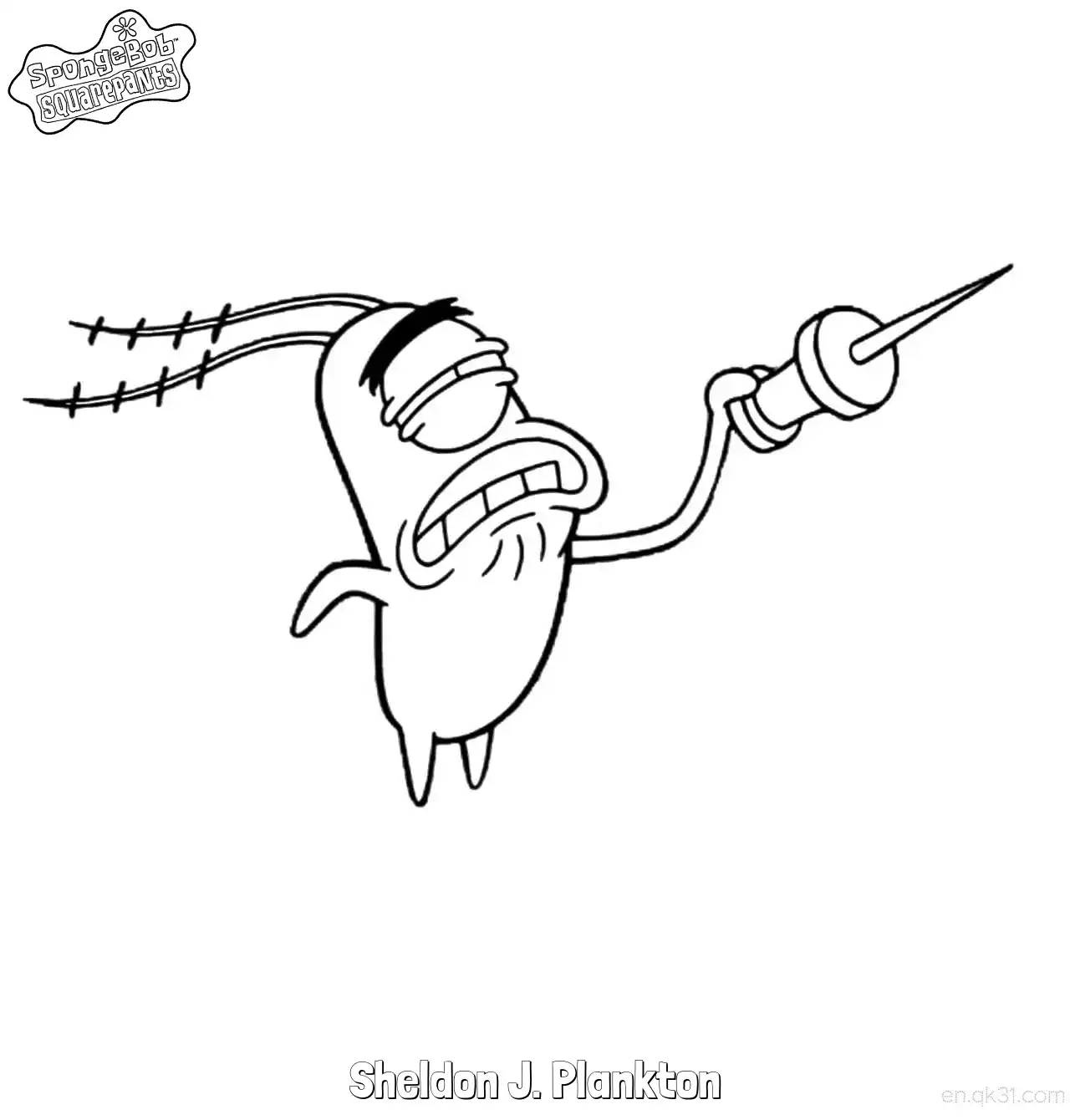 免费 拿着武器的痞老板 海绵宝宝涂色页 简笔画涂色页