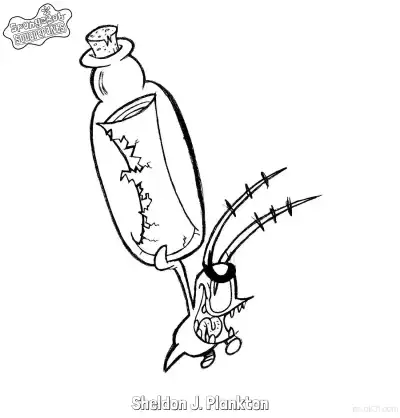 举着破瓶子的痞老板 海绵宝宝涂色页 – 免费可打印简笔画涂色画