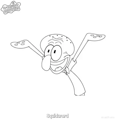 开心大笑的章鱼哥 涂色页 – 免费可打印简笔画涂色画