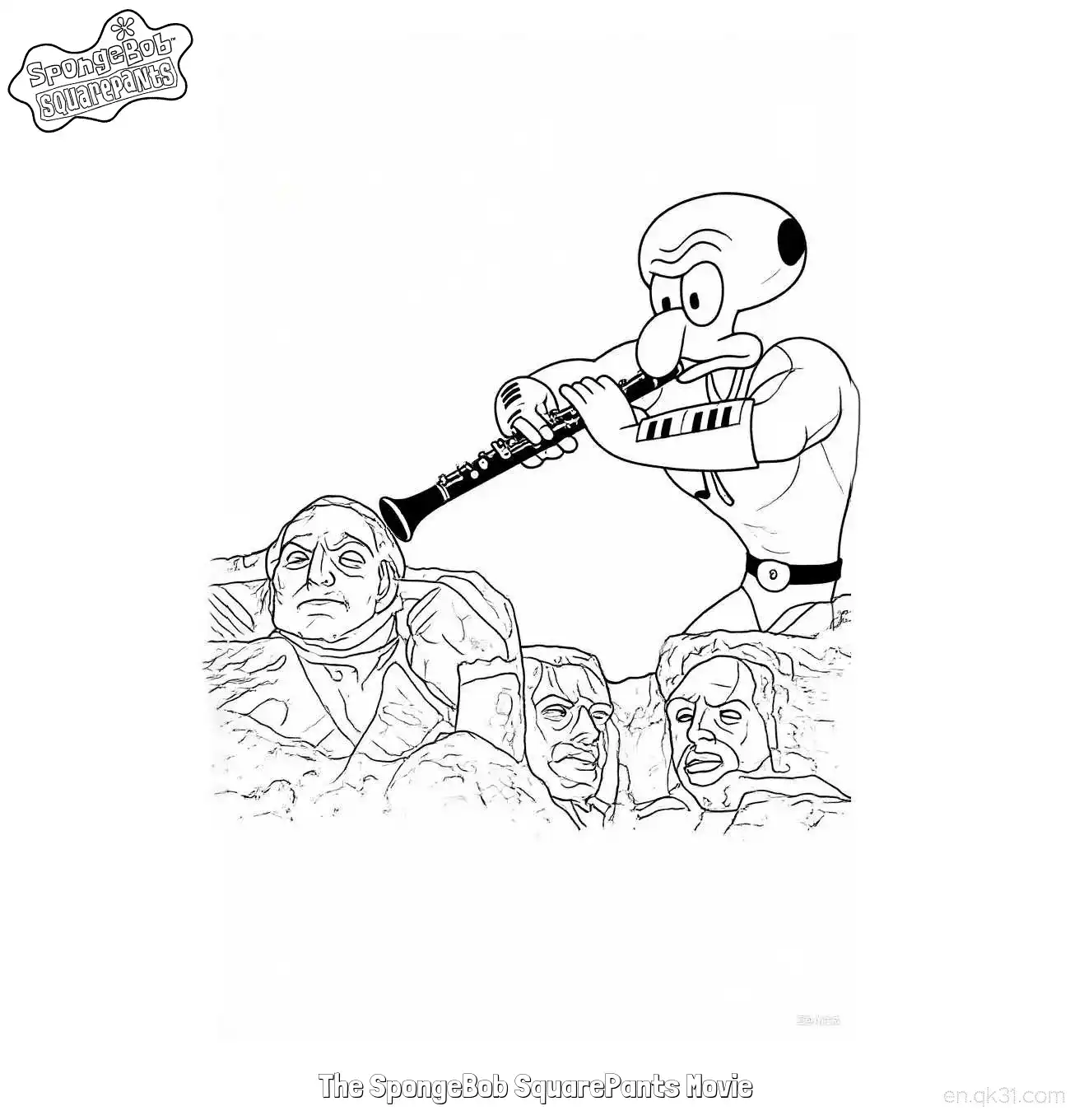 免费 在拉什莫尔山前吹单簧管的章鱼哥 电影版涂色页 简笔画涂色页