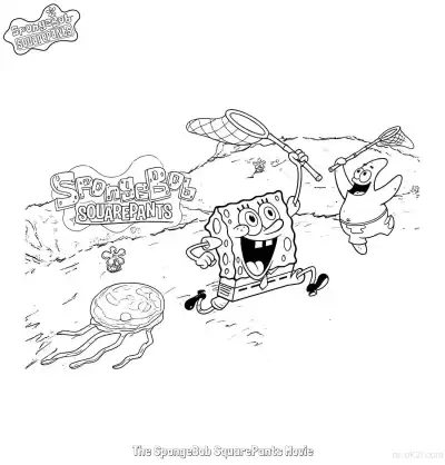 海绵宝宝和派大星抓水母 电影版涂色页 – 免费可打印简笔画涂色画
