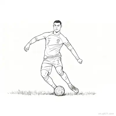 C罗纳尔多足球踢球动作涂色页 – 免费可打印简笔画涂色画
