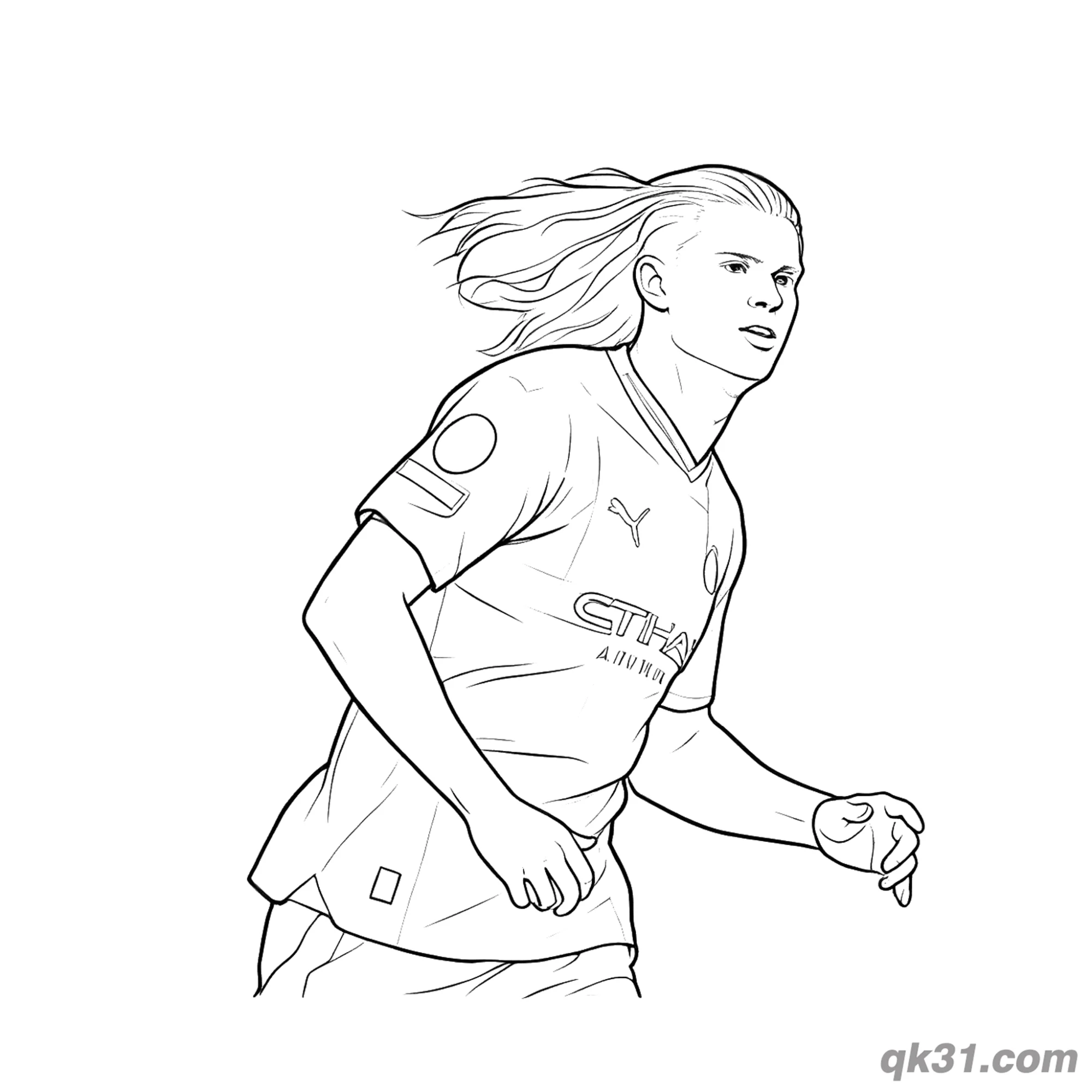 免费 哈兰德曼城长发奔跑简笔画涂色页 简笔画涂色页