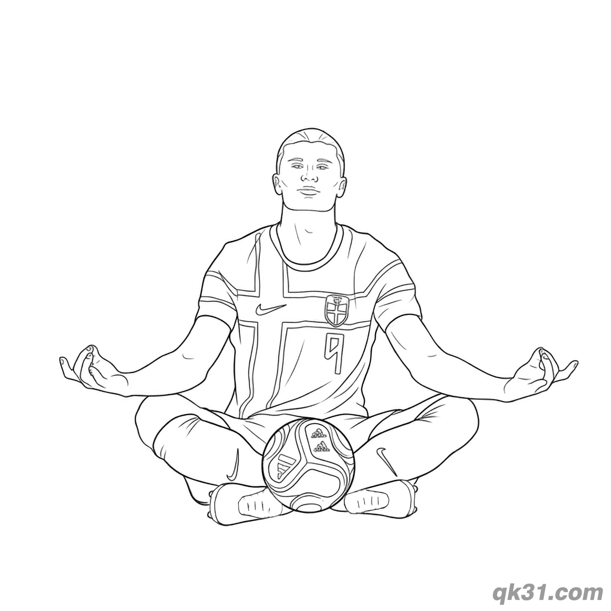 免费 埃尔林·哈兰德盘腿冥想持球简笔画涂色页 简笔画涂色页