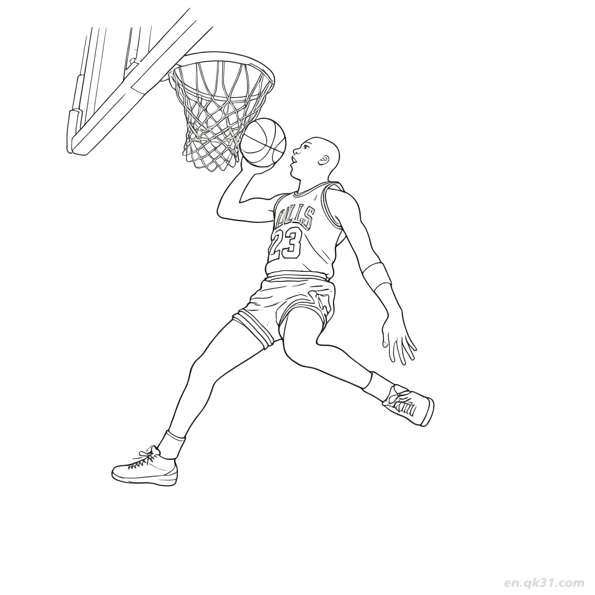 免费 迈克尔·乔丹扣篮篮球涂色页 简笔画涂色页
