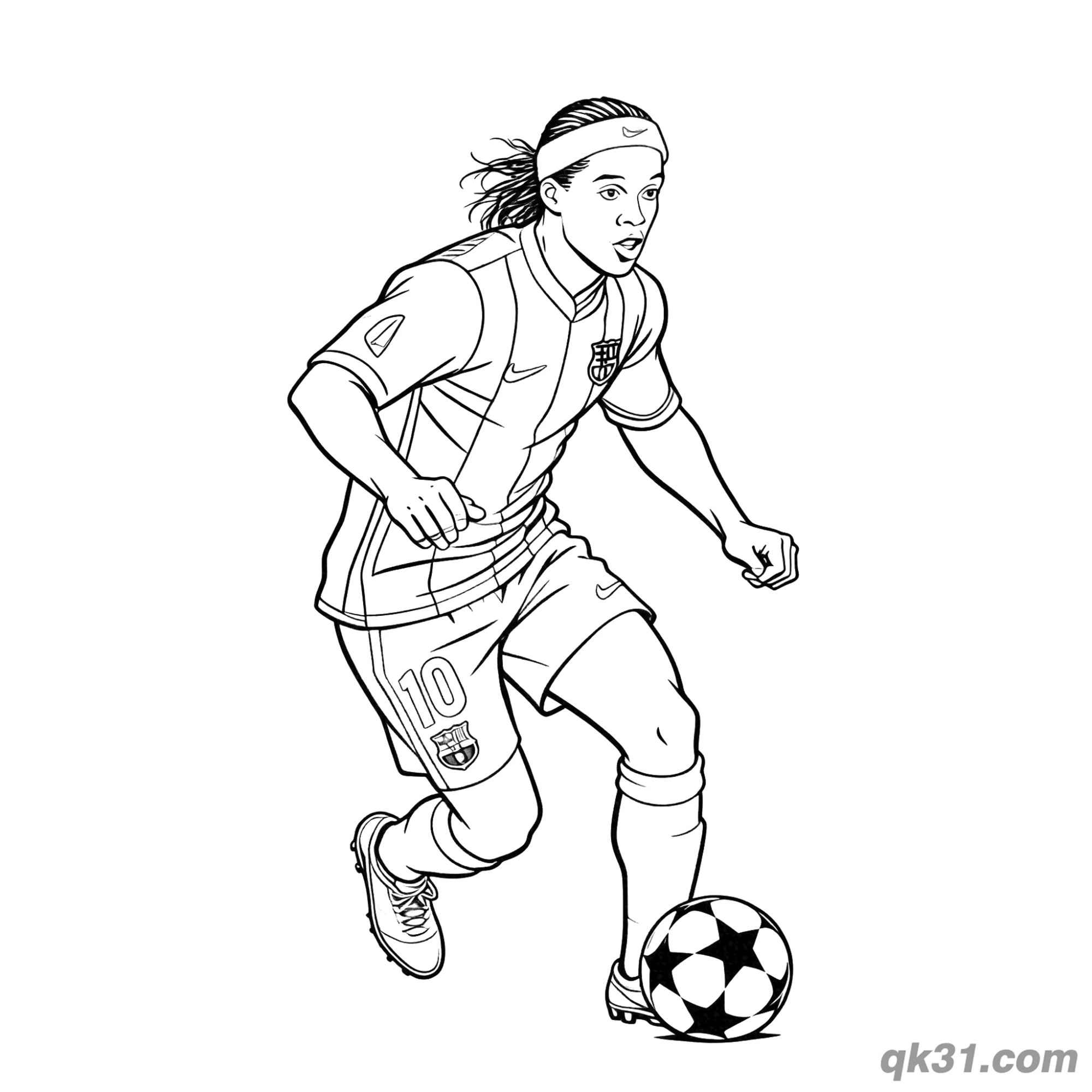 免费 罗纳尔迪尼奥巴萨10号带球欧冠简笔画涂色页 简笔画涂色页