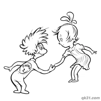 小孩与2号小精灵简笔画涂色图片 – 免费可打印简笔画涂色画