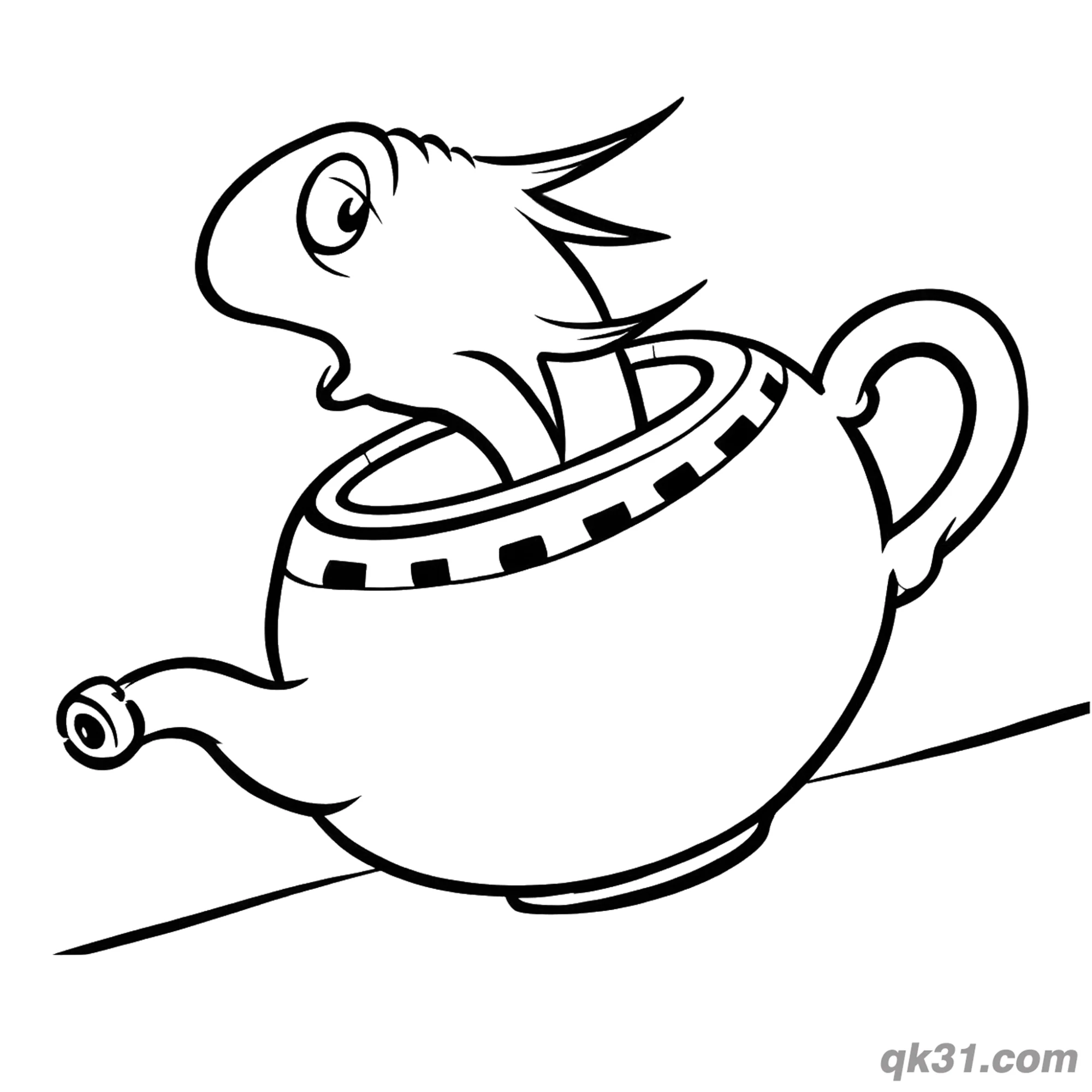 免费 茶壶里的鱼简笔画涂色页 简笔画涂色页