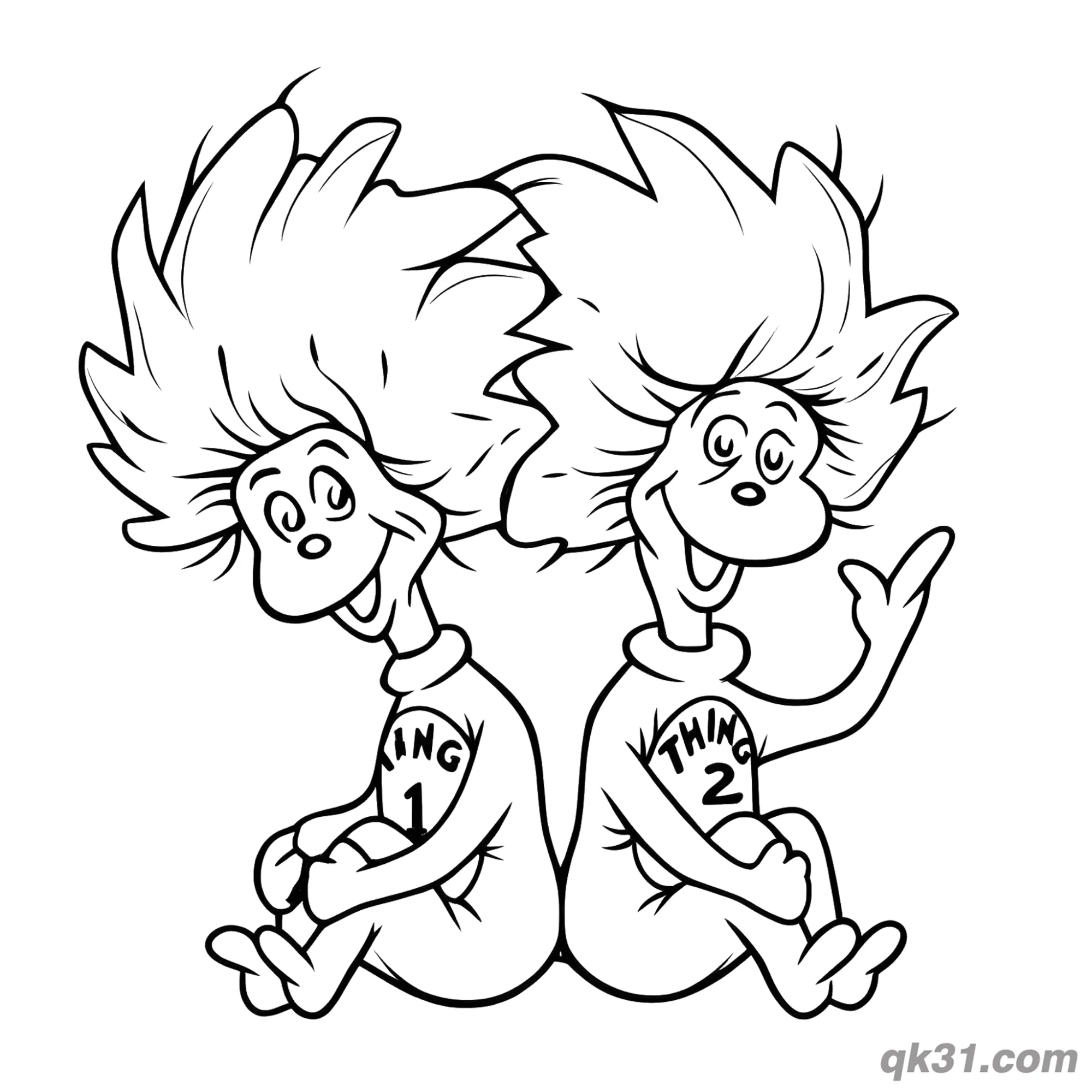 免费 坐姿1号与2号小精灵简笔画涂色页 简笔画涂色页