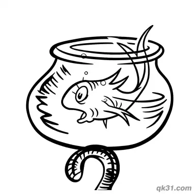 戴帽子的猫与鱼缸涂色活页 – 免费可打印简笔画涂色画