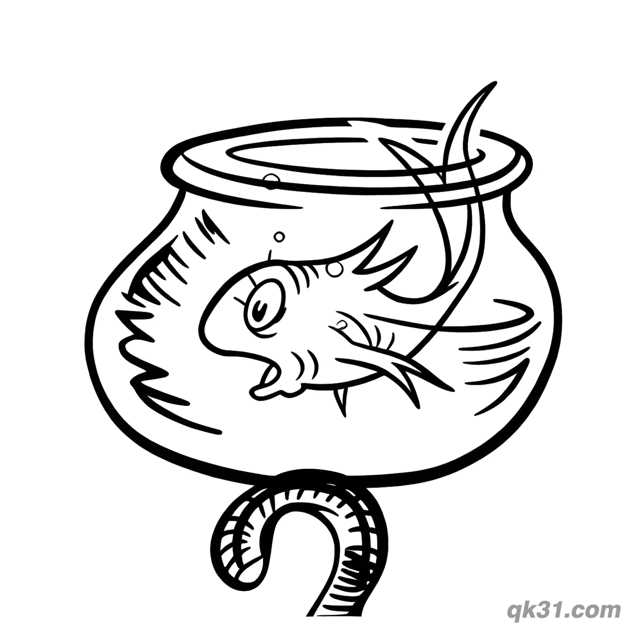 免费 戴帽子的猫与鱼缸涂色活页 简笔画涂色页