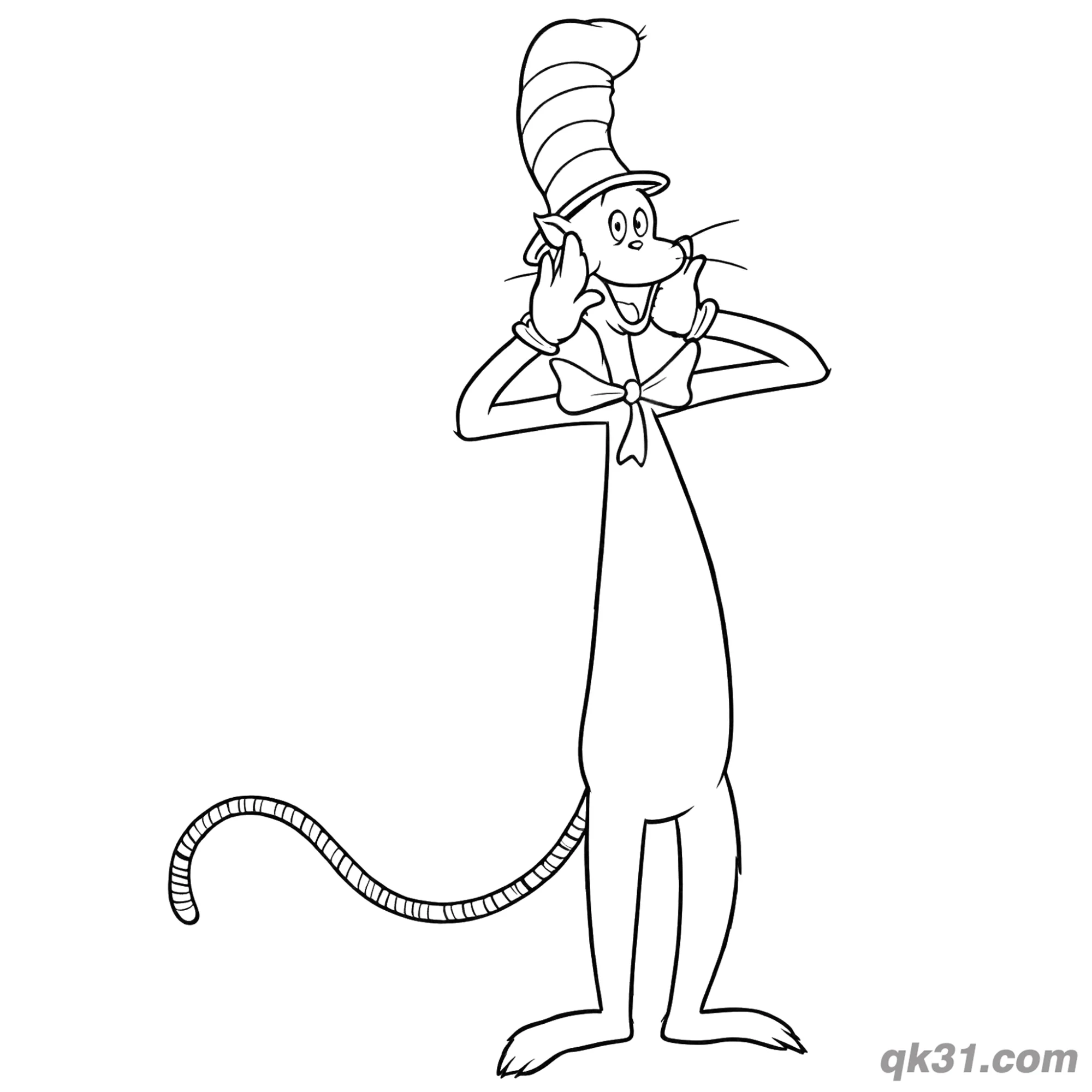 免费 惊讶的戴帽子的猫简笔画涂色页 简笔画涂色页