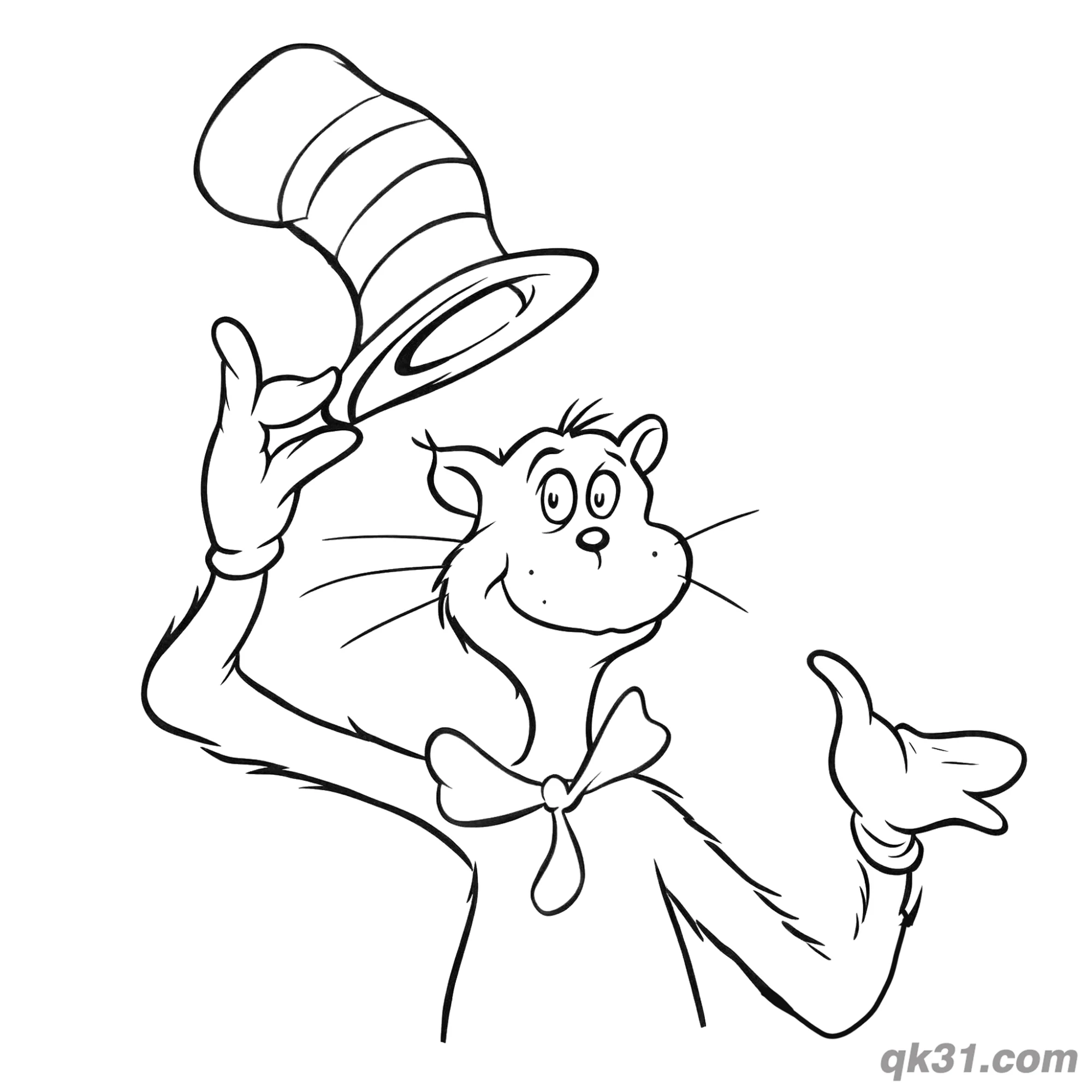 免费 戴帽子的猫摘帽简笔画涂色页 简笔画涂色页