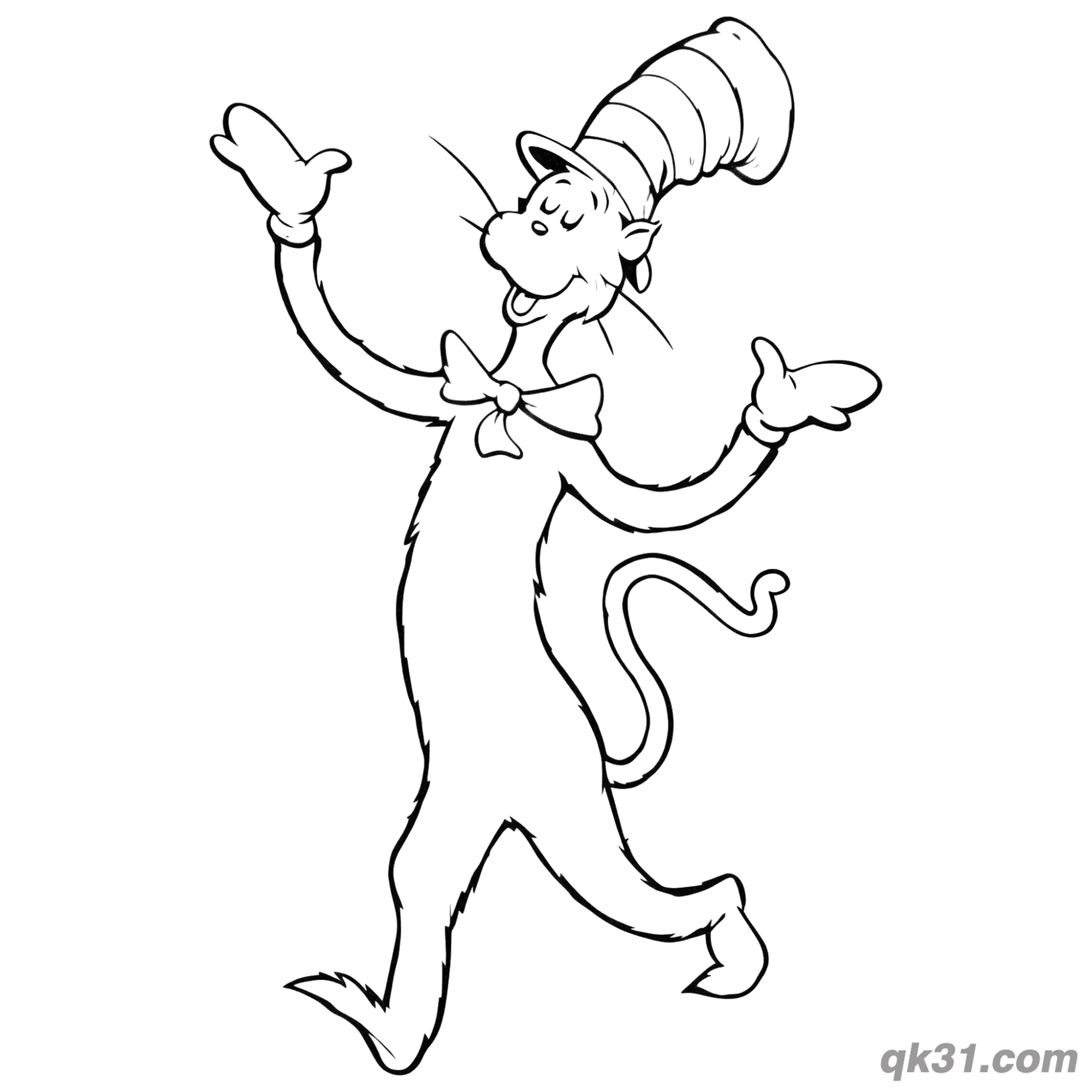 免费 张开双臂的戴帽子的猫简笔画涂色页 简笔画涂色页