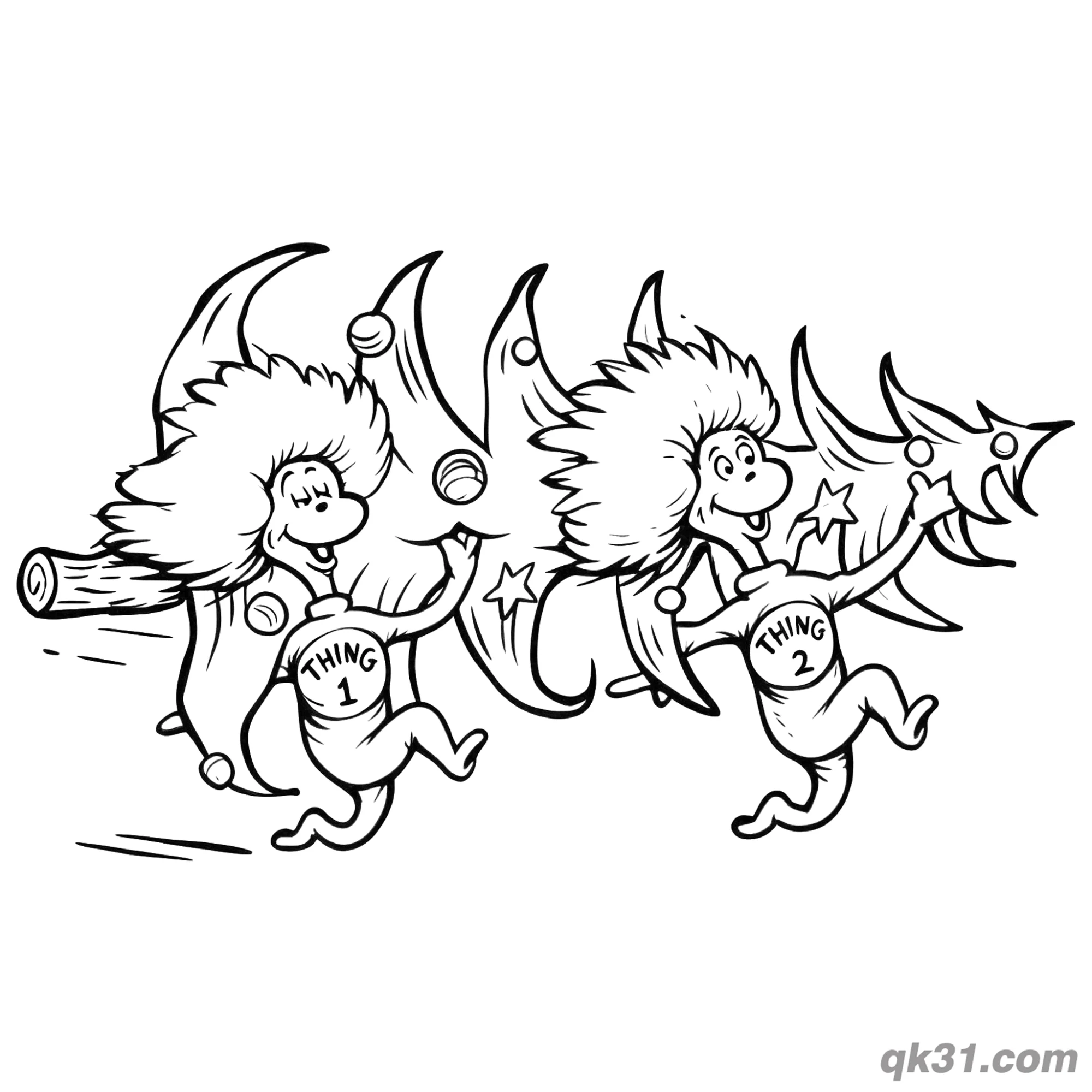 免费 1号2号小精灵搬运圣诞树简笔画涂色页 简笔画涂色页