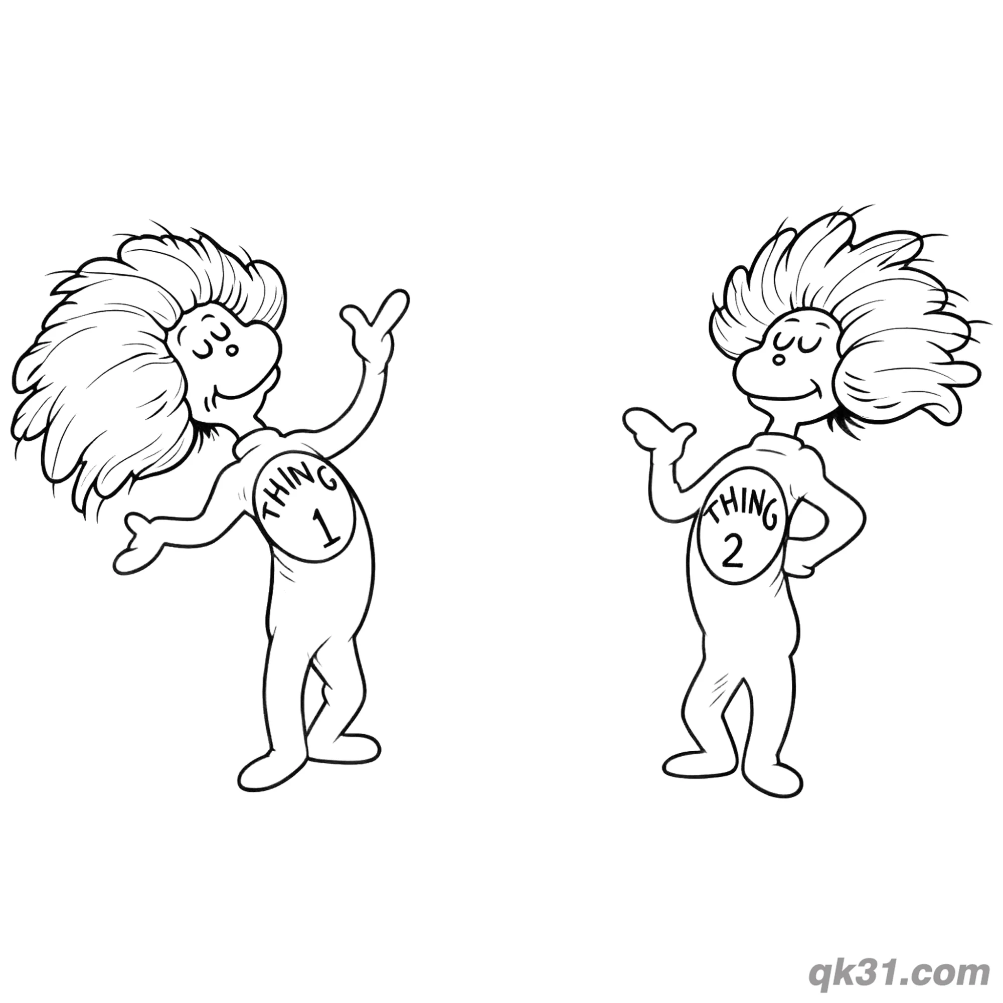 免费 并肩站立的1号2号小精灵简笔画涂色页 简笔画涂色页