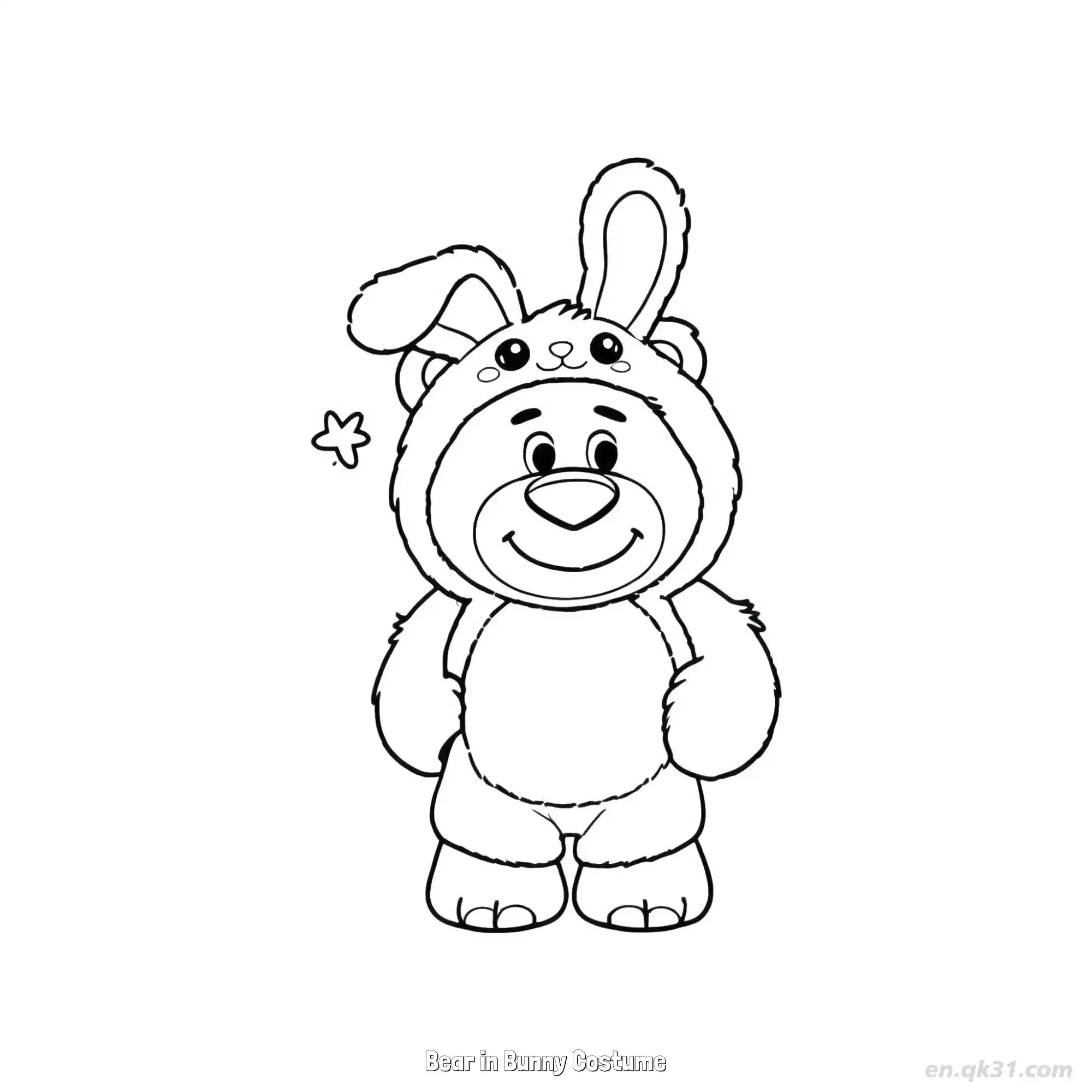 免费 穿兔子服装的玩具熊 简笔画 素描 涂鸦 - 免费可打印 玩具总动员简笔画 下载PDF 简笔画涂色页