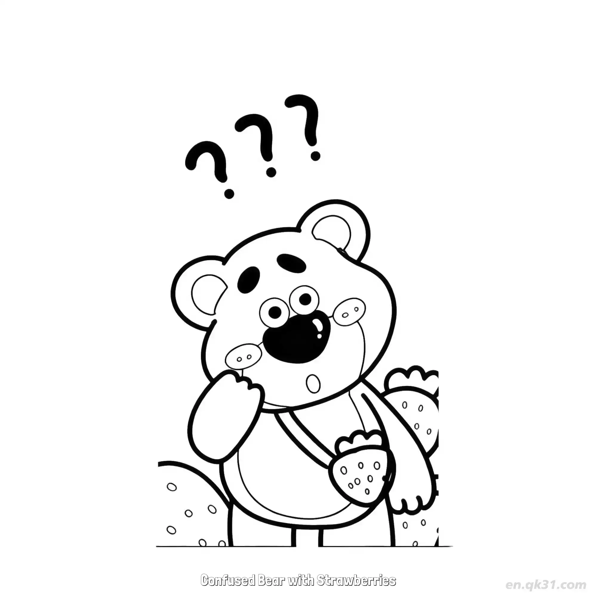 免费 困惑的拿草莓的玩具熊 简笔画 素描 涂鸦 - 免费可打印 玩具总动员简笔画 下载PDF 简笔画涂色页