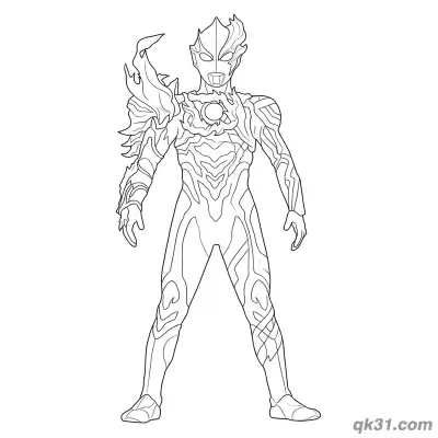 布莱泽奥特曼火焰肩甲站姿简笔画涂色页 – 免费可打印简笔画涂色画
