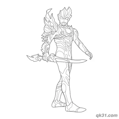 布莱泽奥特曼手持利刃武器站姿简笔画涂色页 – 免费可打印简笔画涂色画