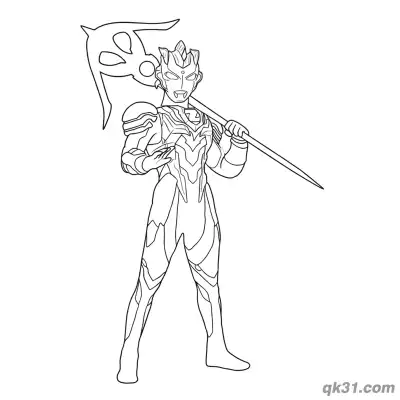 泽塔奥特曼 德尔塔天爪形态 持武器姿势 简笔画涂色页 – 免费可打印简笔画涂色画
