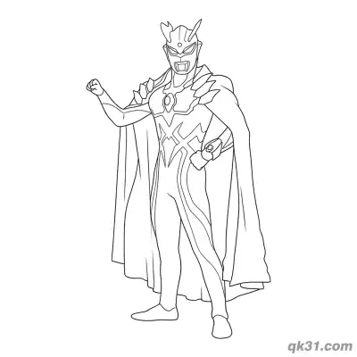 赛罗奥特曼披风握拳站立简笔画涂色页 – 免费可打印简笔画涂色画