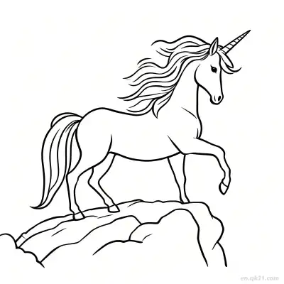 雄伟山峦独角兽涂色页 – 免费可打印简笔画涂色画