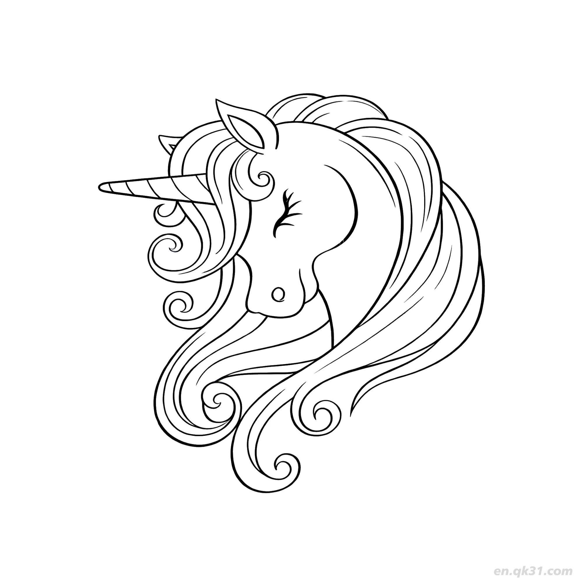 免费 侧面姿势独角兽涂色页 简笔画涂色页