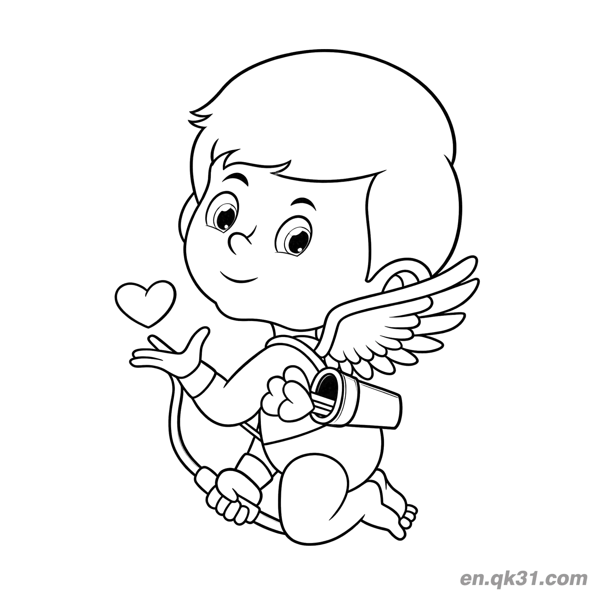 免费 丘比特男孩情人节涂色页 简笔画涂色页