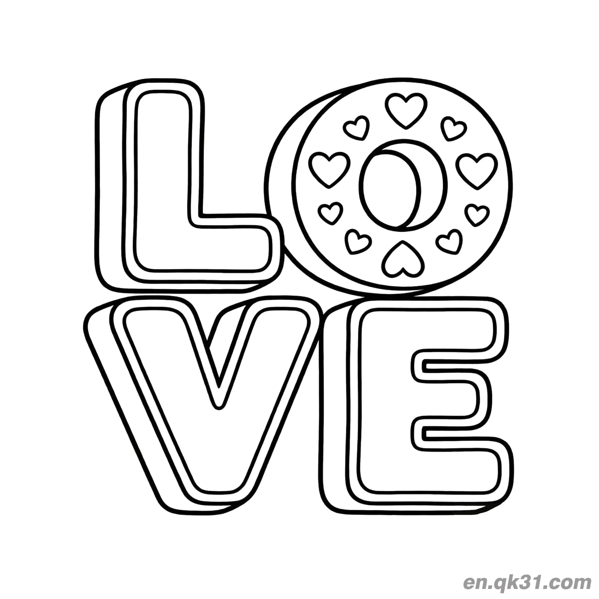 免费 LOVE 字体情人节涂色页 简笔画涂色页