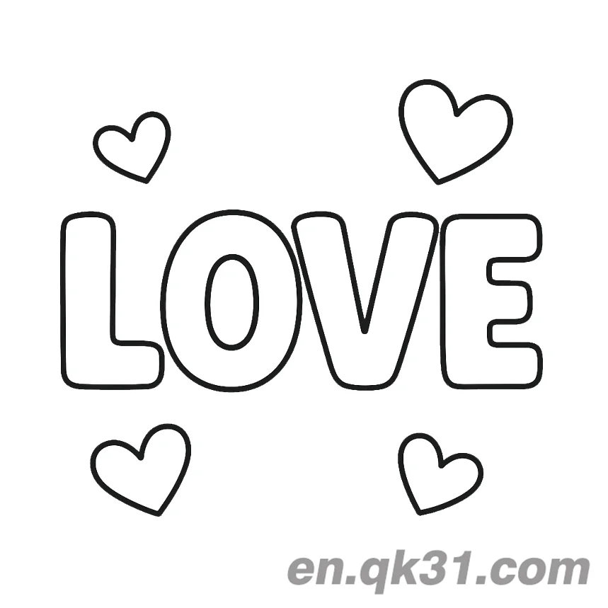 免费 LOVE 艺术字情人节涂色页 简笔画涂色页