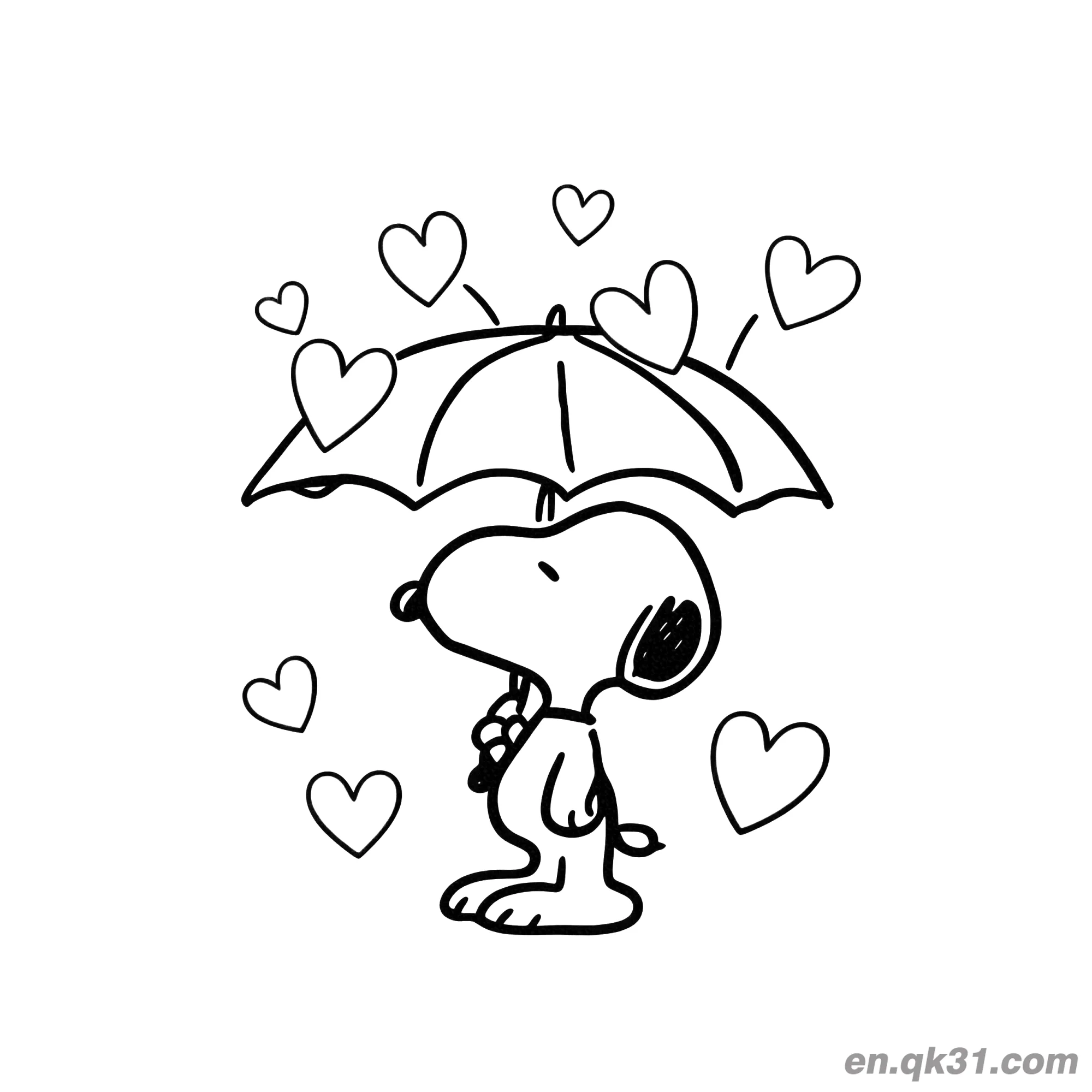 免费 史努比雨伞情人节涂色页 简笔画涂色页