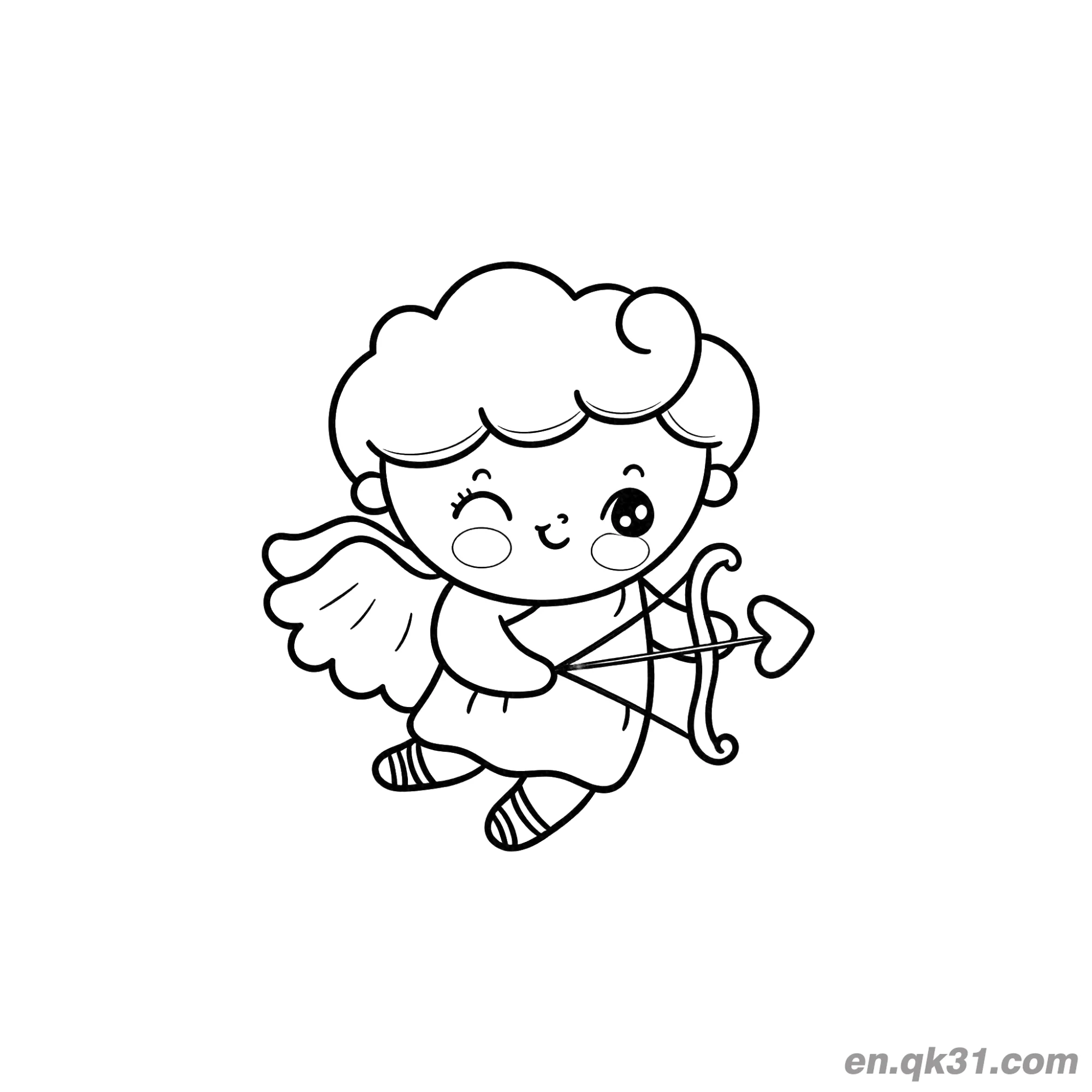免费 情人节丘比特天使涂色页 简笔画涂色页