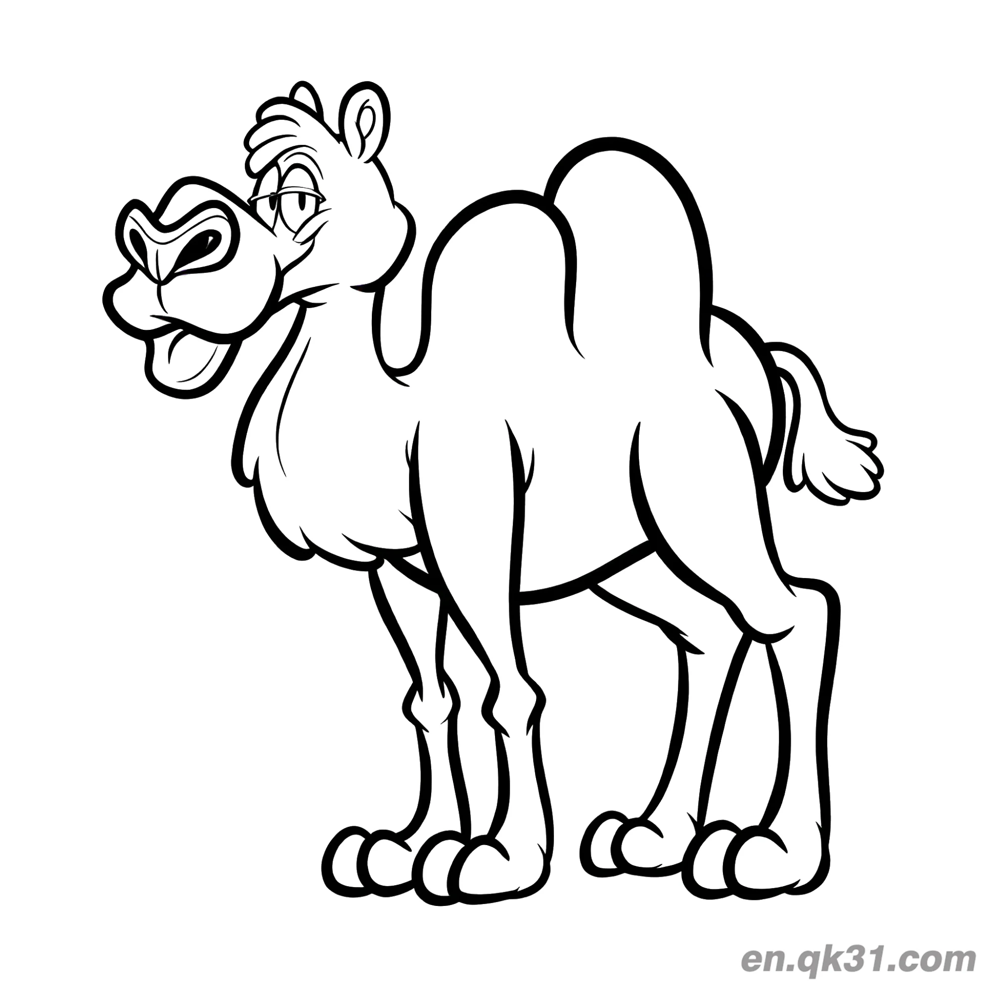 免费 慵懒表情的卡通双峰骆驼简笔画涂色页 简笔画涂色页