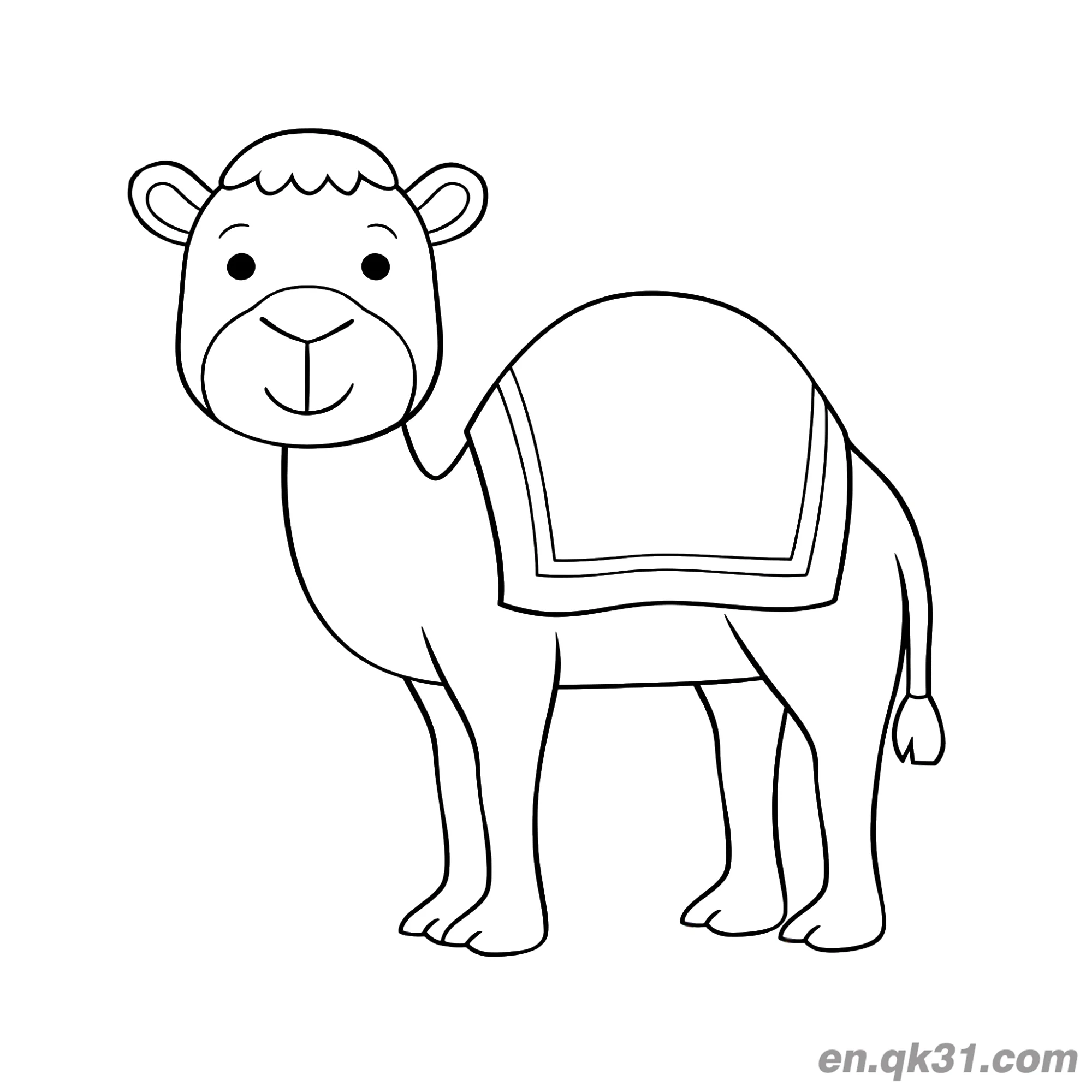 免费 极简Q版带鞍毯的单峰骆驼简笔画涂色页 简笔画涂色页