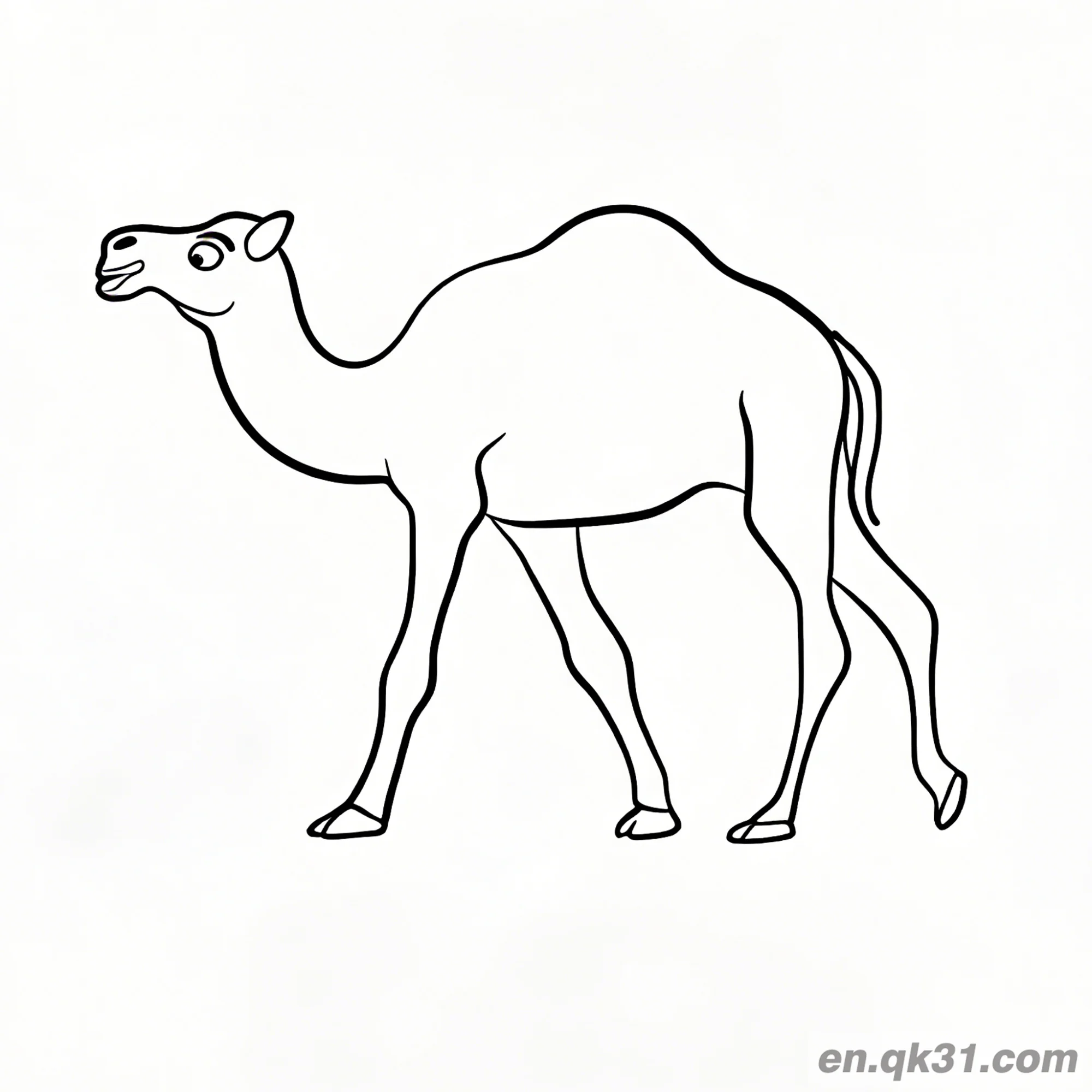 免费 行走姿势的简单单峰骆驼简笔画涂色页 简笔画涂色页