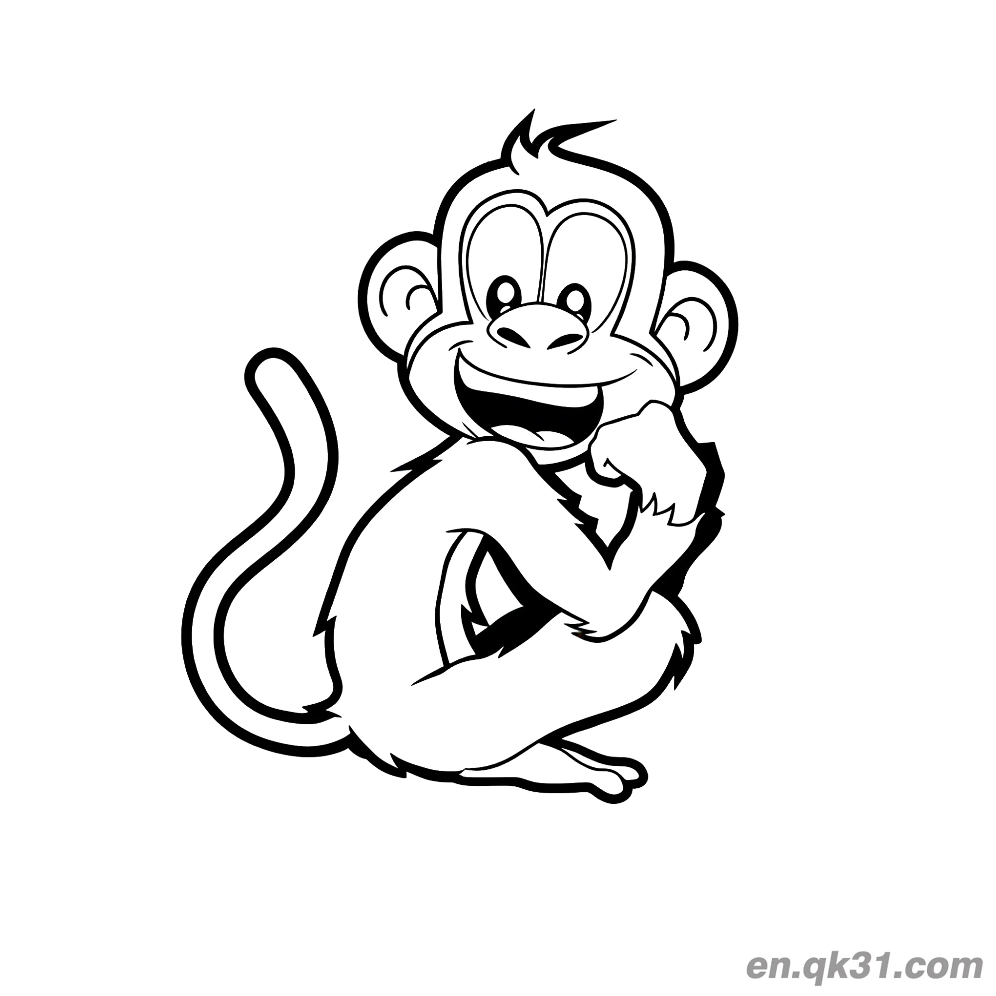 免费 卡通猴子手托腮笑简笔画涂色页 简笔画涂色页