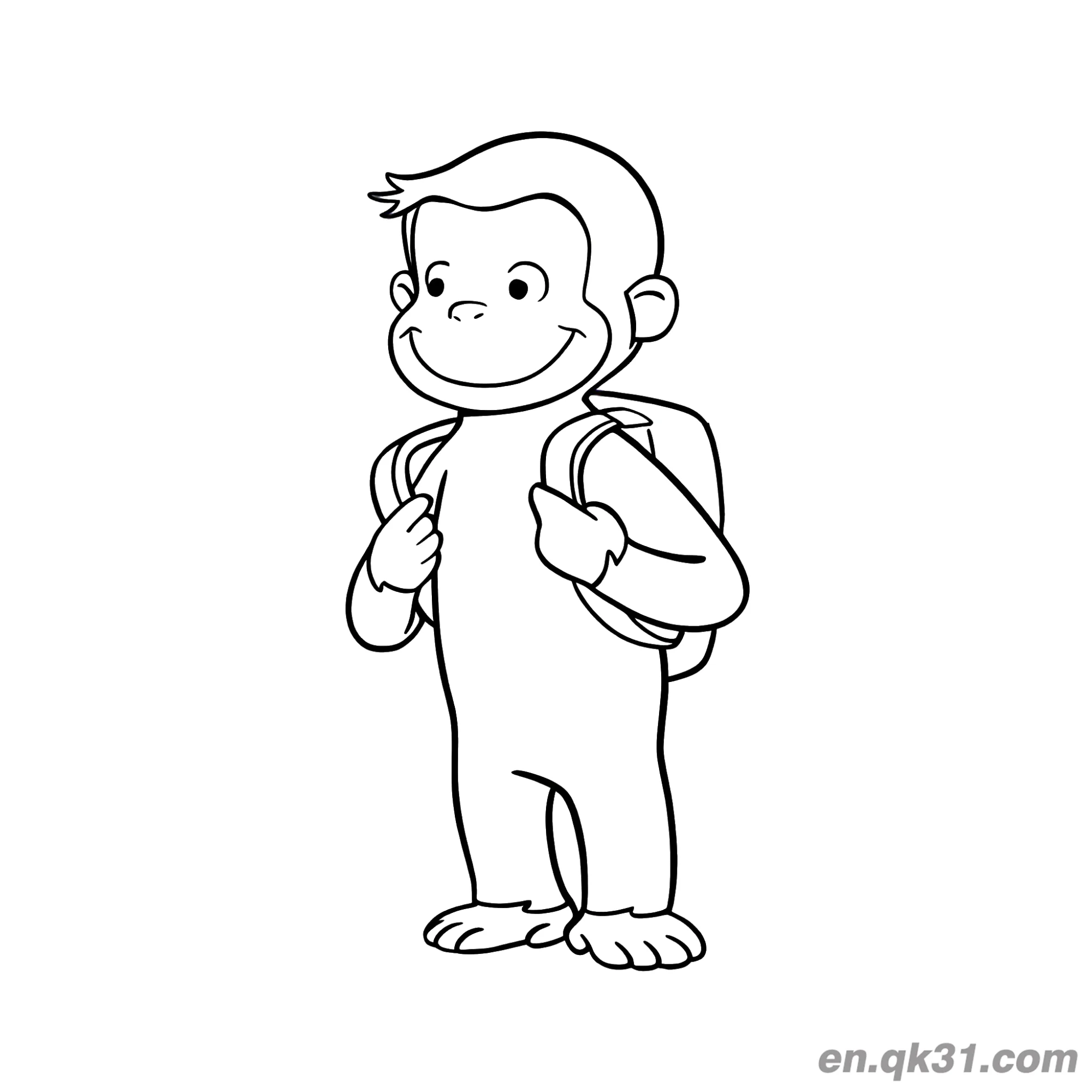 免费 好奇的小猴子背书包简笔画涂色页 简笔画涂色页