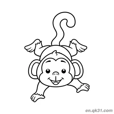 可爱小猴子倒立简笔画涂色页 – 免费可打印简笔画涂色画