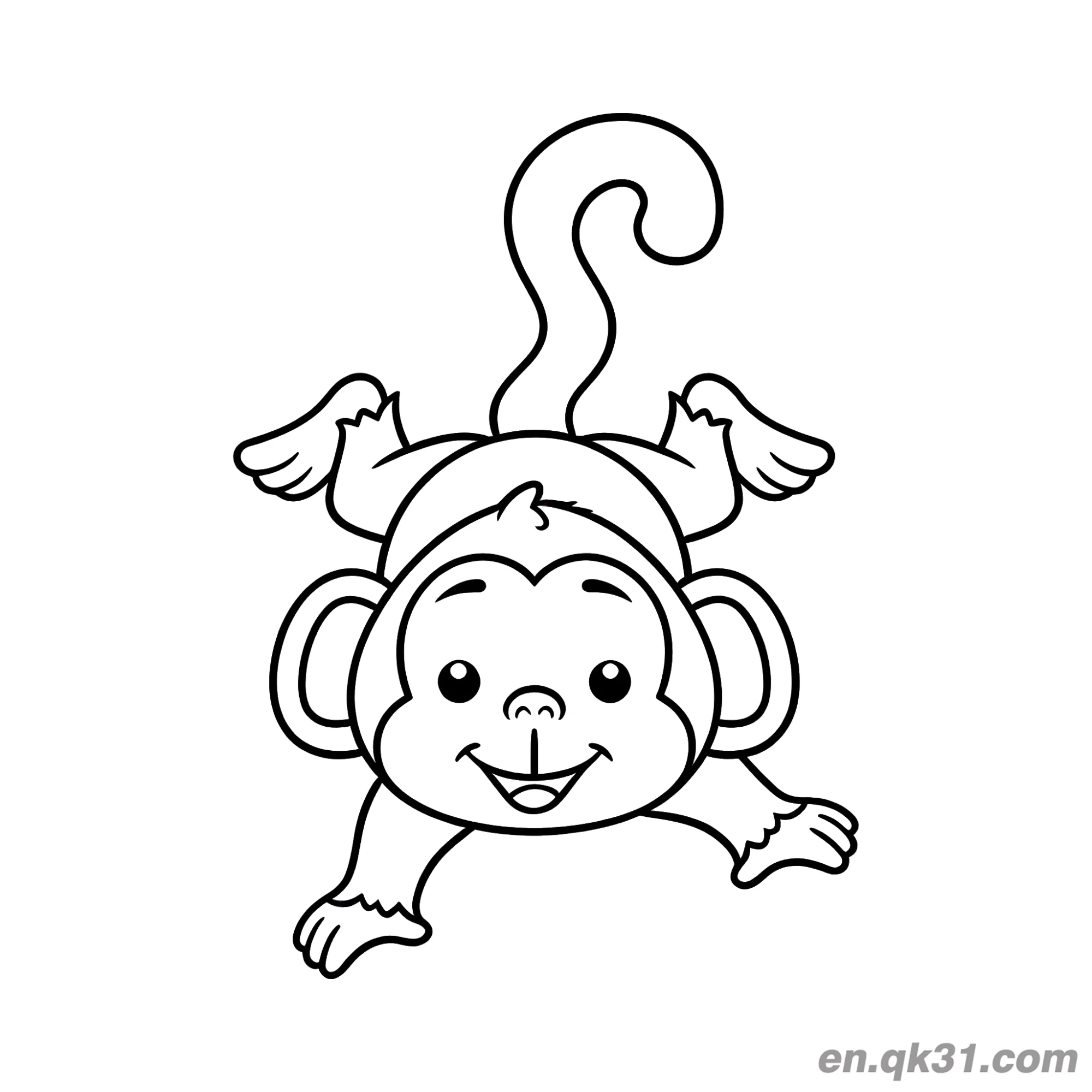 免费 可爱小猴子倒立简笔画涂色页 简笔画涂色页