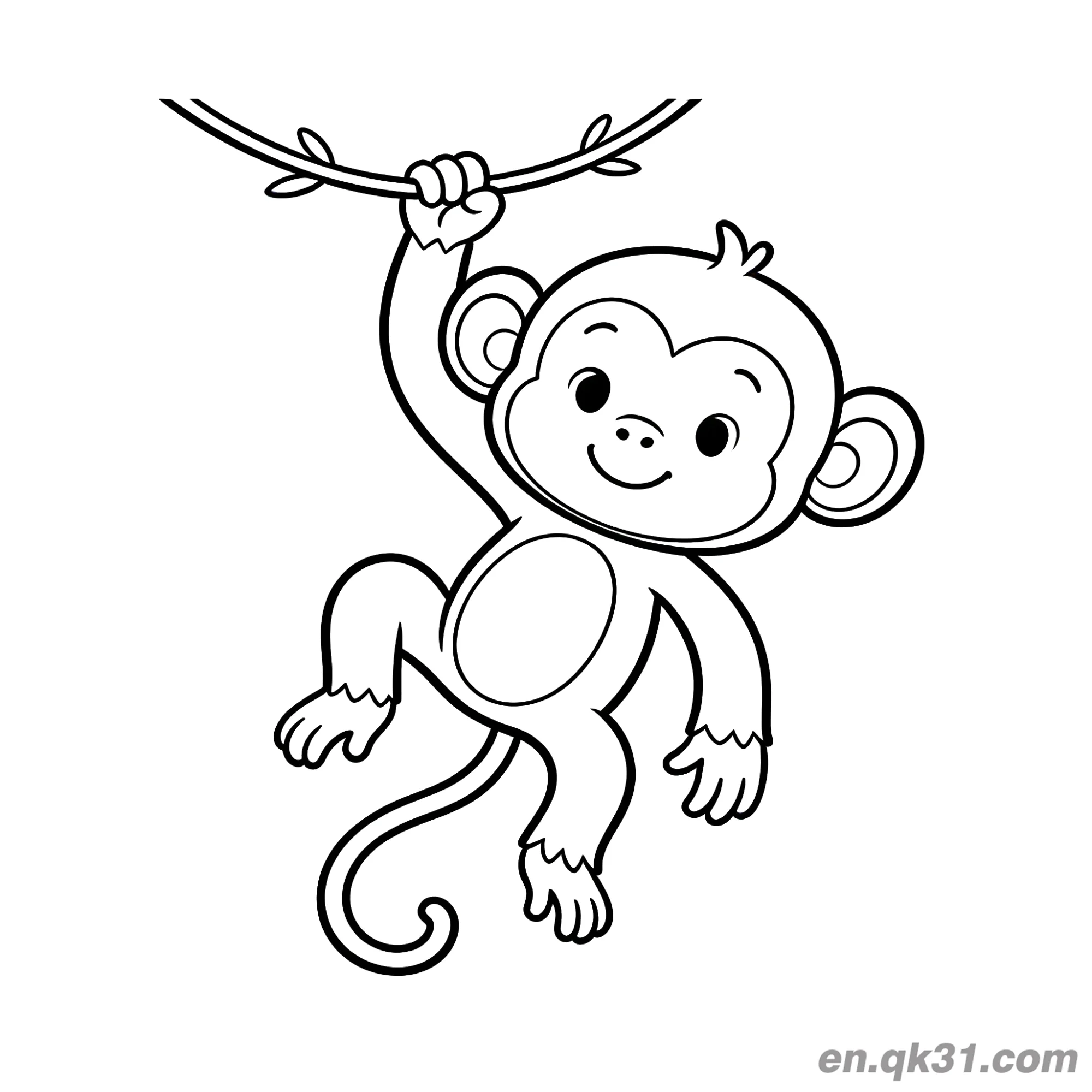 免费 可爱小猴子挂在藤蔓上简笔画涂色页 简笔画涂色页