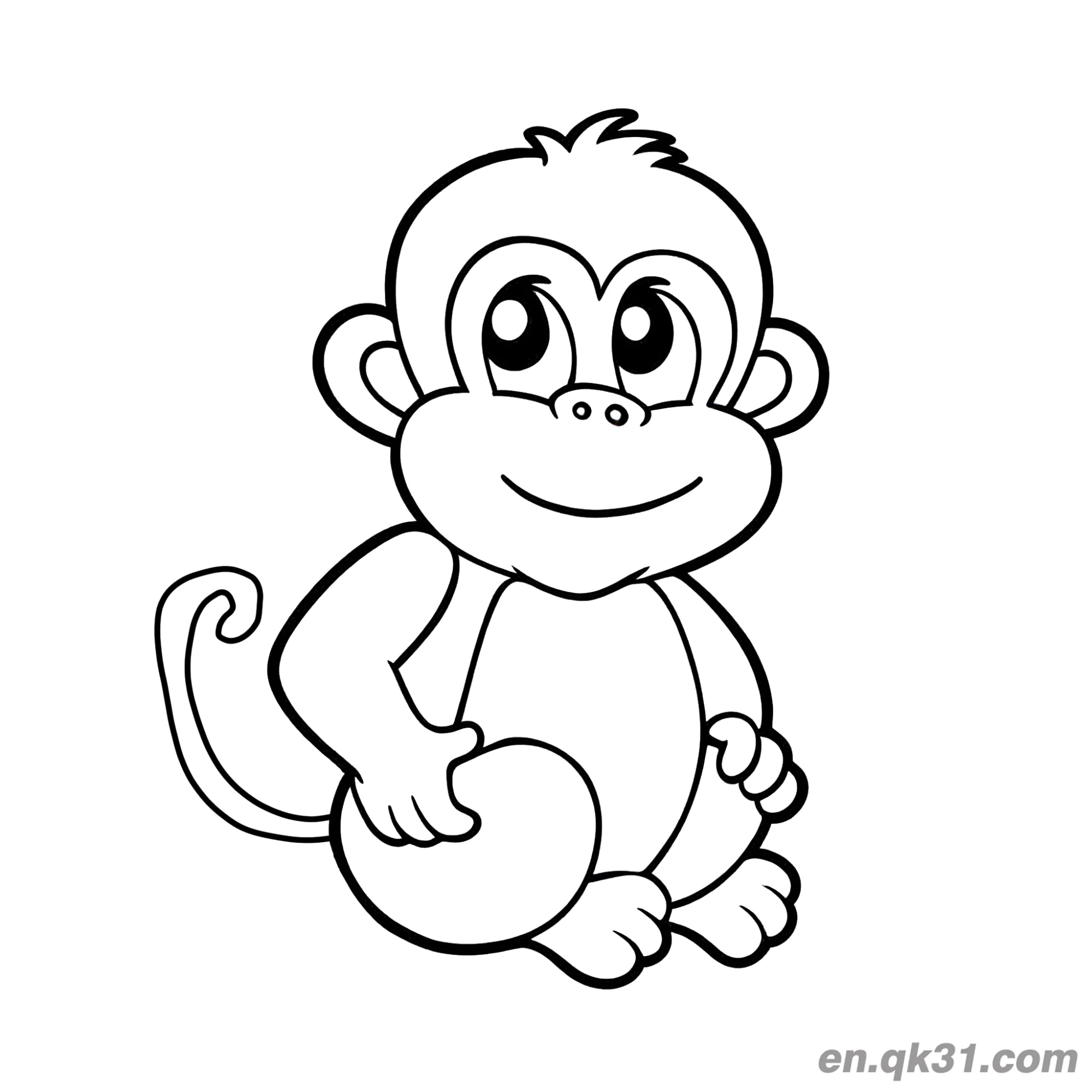 免费 可爱卡通小猴子呆萌坐姿简笔画涂色页 简笔画涂色页